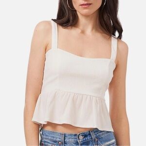 1 State cropped sleeveless peplum tank top size L new in ivory/white